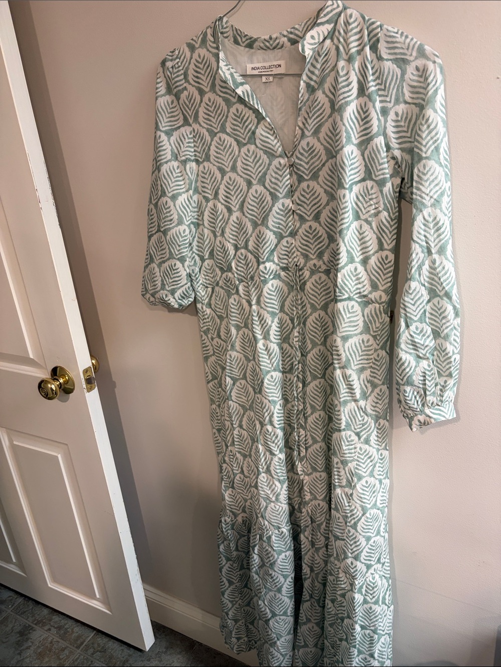 Sage Leaf-Print Maxi Dress